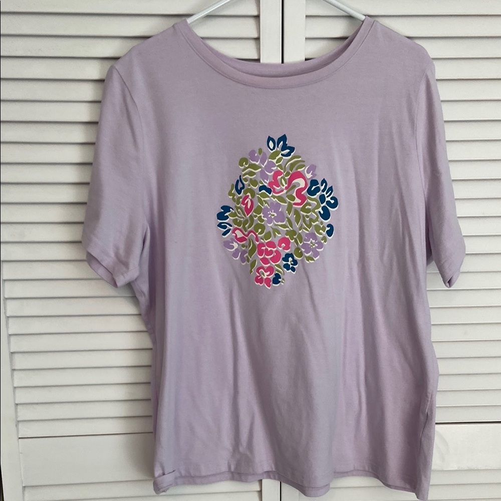 Women’s Sport Savvy Graphic Printed Jersey Crew Neck Tee XL Lilac